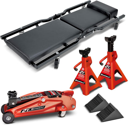 6-Piece Car Jack & Garage Creeper Set with 2-Ton Lift, Jack Stands & Wheel Chocks-Toppalletfly