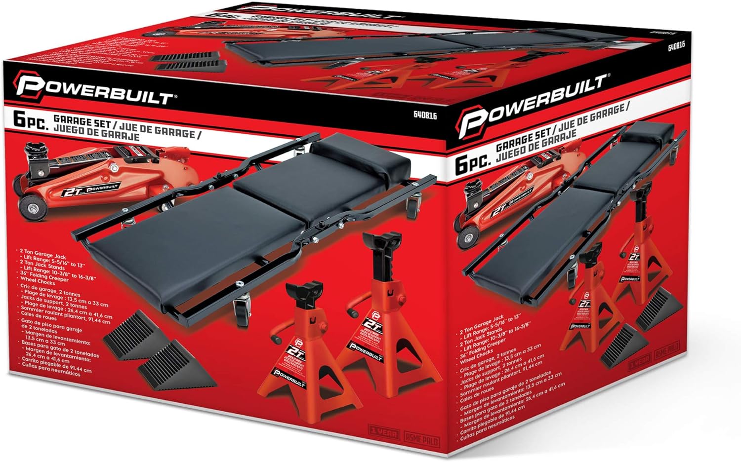 6-Piece Car Jack & Garage Creeper Set with 2-Ton Lift, Jack Stands & Wheel Chocks-Toppalletfly