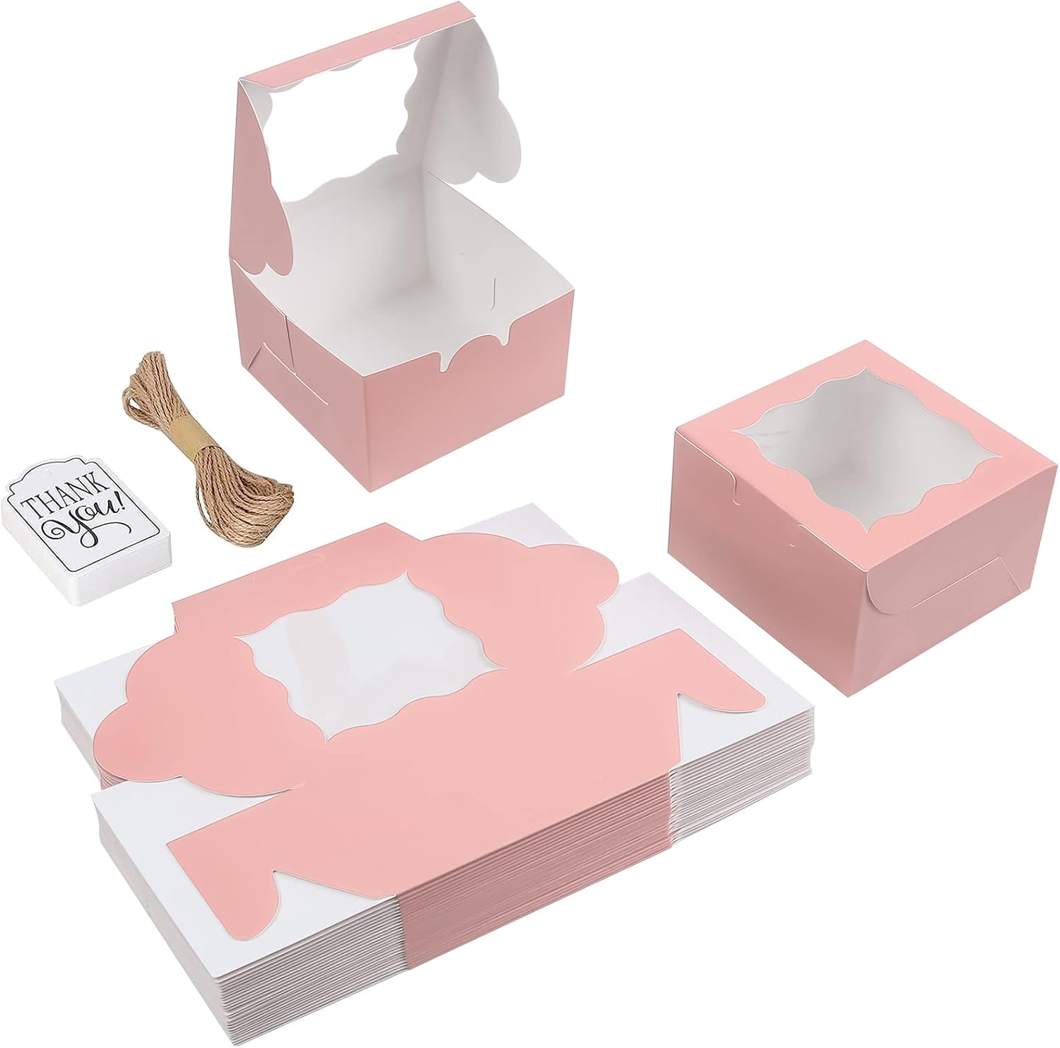 60 Pcs Brown Bakery Boxes with Window Individual Cupcake Boxes 4x4x2.5 Inches-Toppalletfly