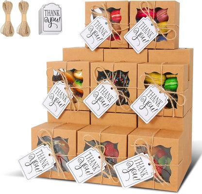 60 Pcs Brown Bakery Boxes with Window Individual Cupcake Boxes 4x4x2.5 Inches-Toppalletfly