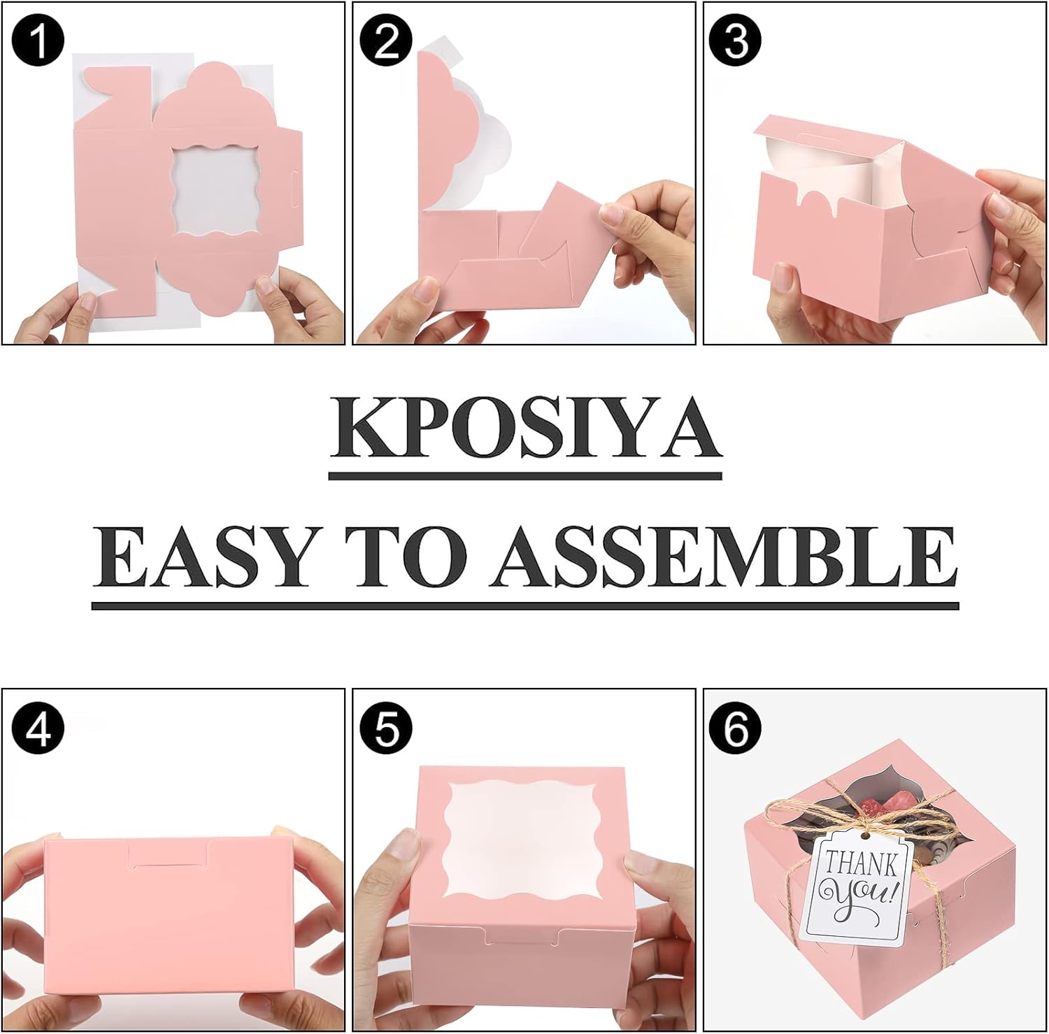 60 Pcs Brown Bakery Boxes with Window Individual Cupcake Boxes 4x4x2.5 Inches-Toppalletfly