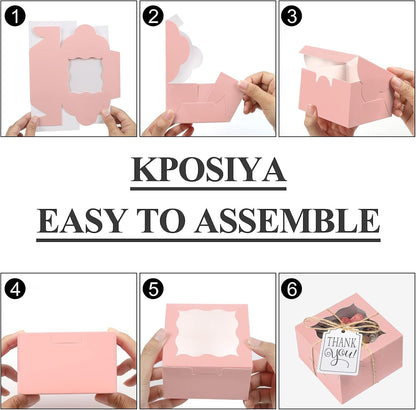 60 Pcs Brown Bakery Boxes with Window Individual Cupcake Boxes 4x4x2.5 Inches-Toppalletfly