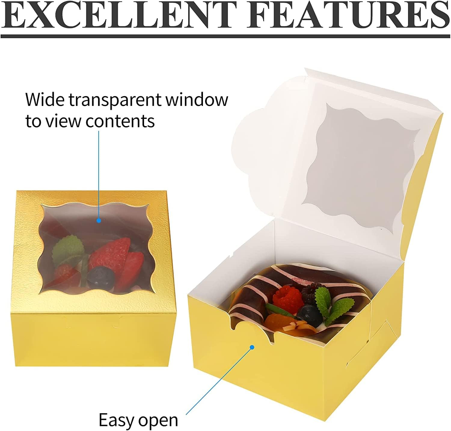 60 Pcs Brown Bakery Boxes with Window Individual Cupcake Boxes 4x4x2.5 Inches-Toppalletfly