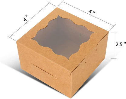 60 Pcs Brown Bakery Boxes with Window Individual Cupcake Boxes 4x4x2.5 Inches-Toppalletfly
