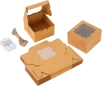 60 Pcs Brown Bakery Boxes with Window Individual Cupcake Boxes 4x4x2.5 Inches-Toppalletfly