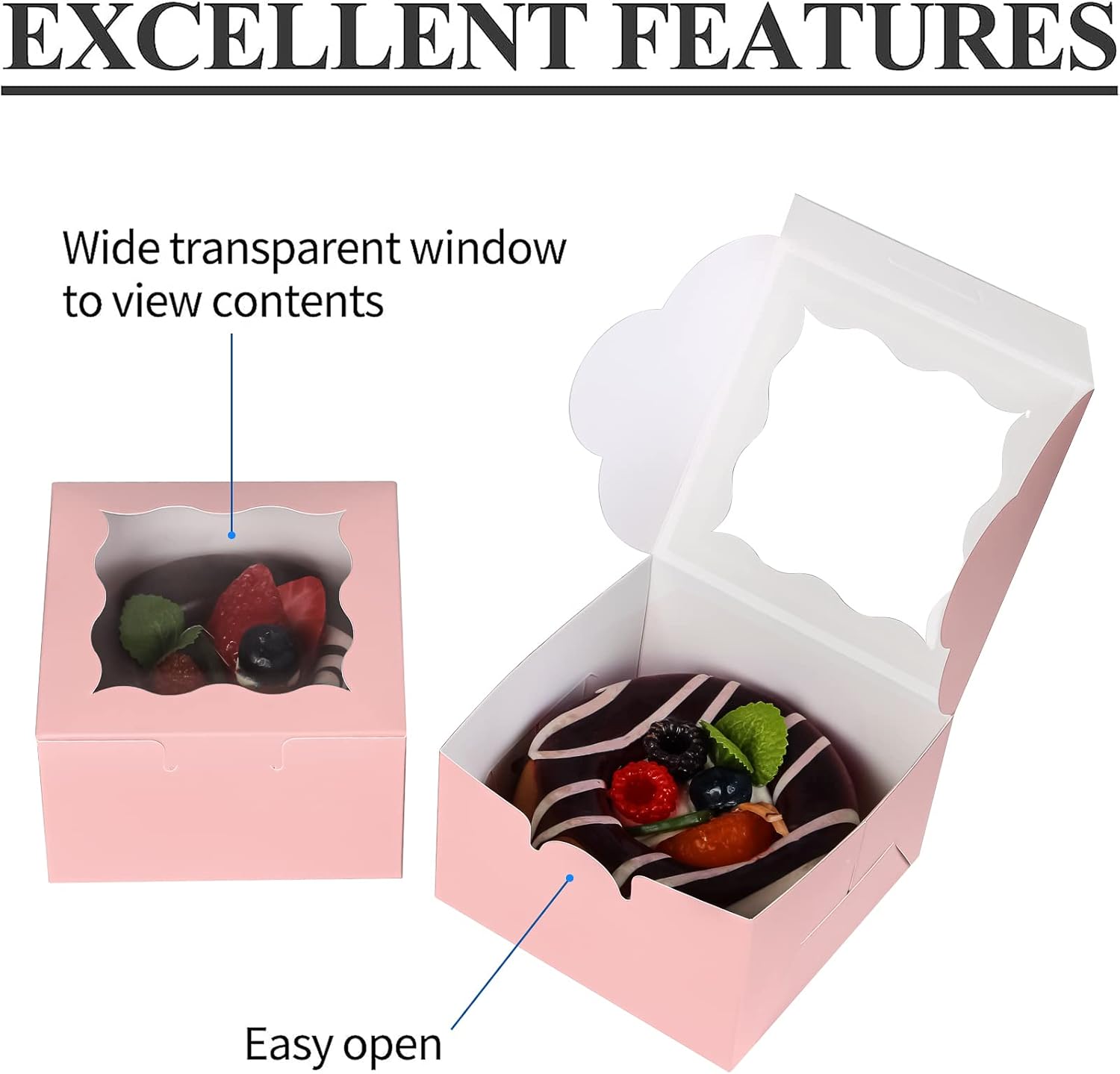 60 Pcs Brown Bakery Boxes with Window Individual Cupcake Boxes 4x4x2.5 Inches-Toppalletfly