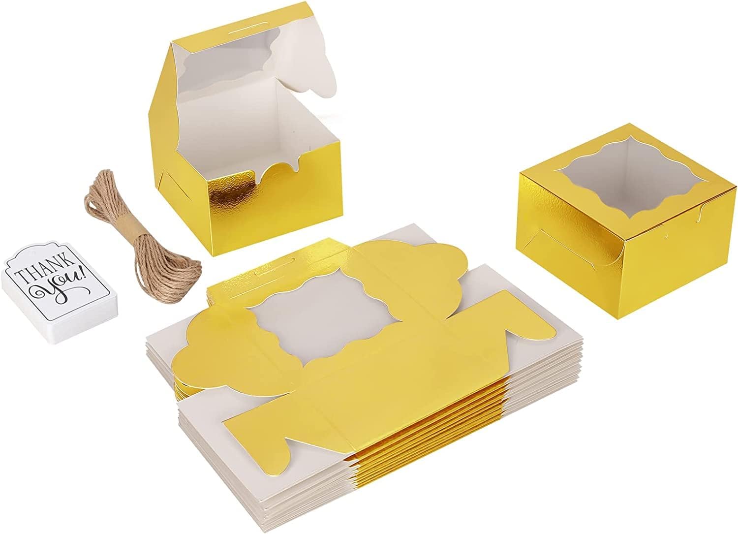 60 Pcs Brown Bakery Boxes with Window Individual Cupcake Boxes 4x4x2.5 Inches-Toppalletfly
