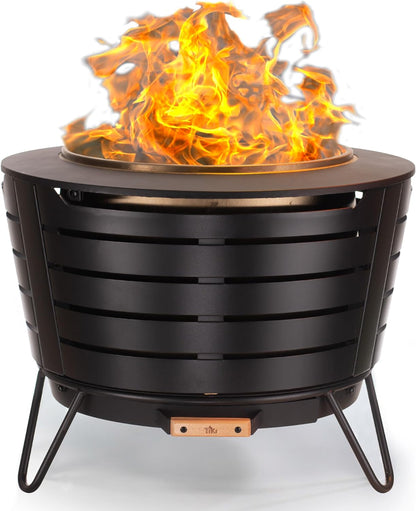 Patio Fire Pit, Includes Wood Pack, Modern Design with Removable Ash Pan, 24.75 x 24.75 x 18.75 inches-Toppalletfly