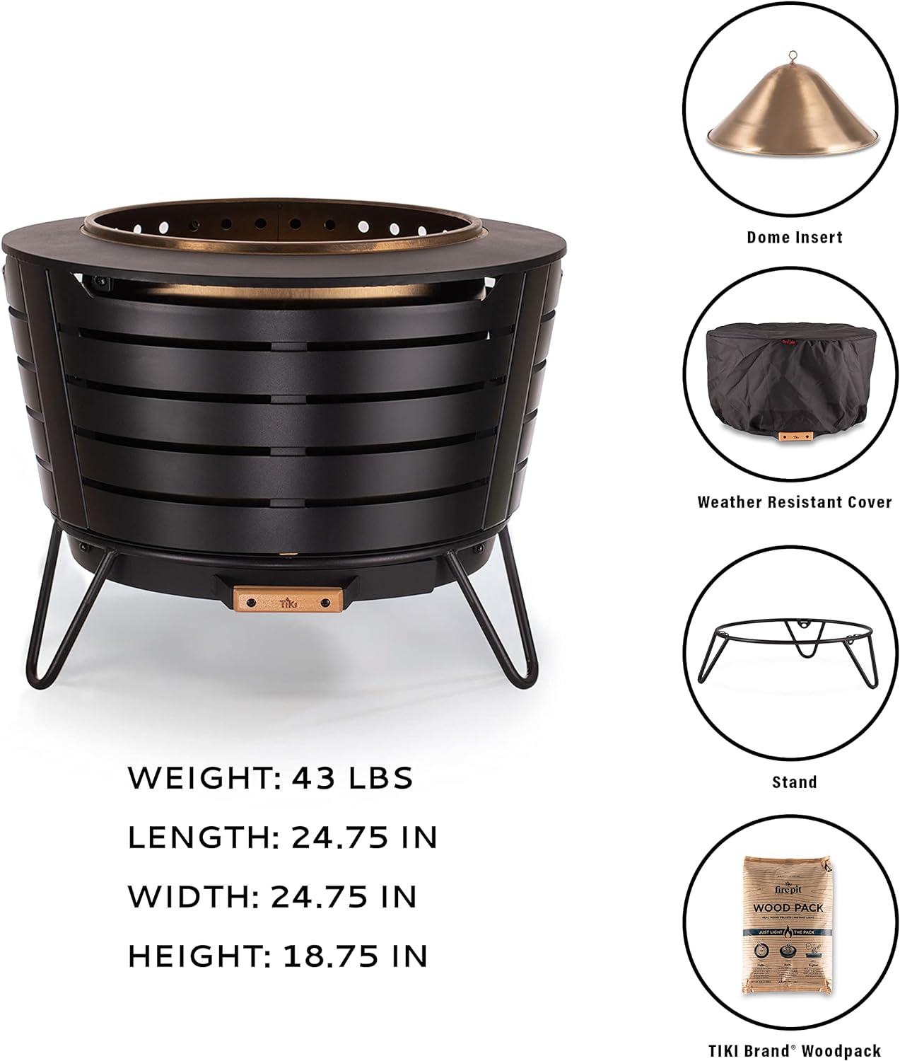 Patio Fire Pit, Includes Wood Pack, Modern Design with Removable Ash Pan, 24.75 x 24.75 x 18.75 inches-Toppalletfly