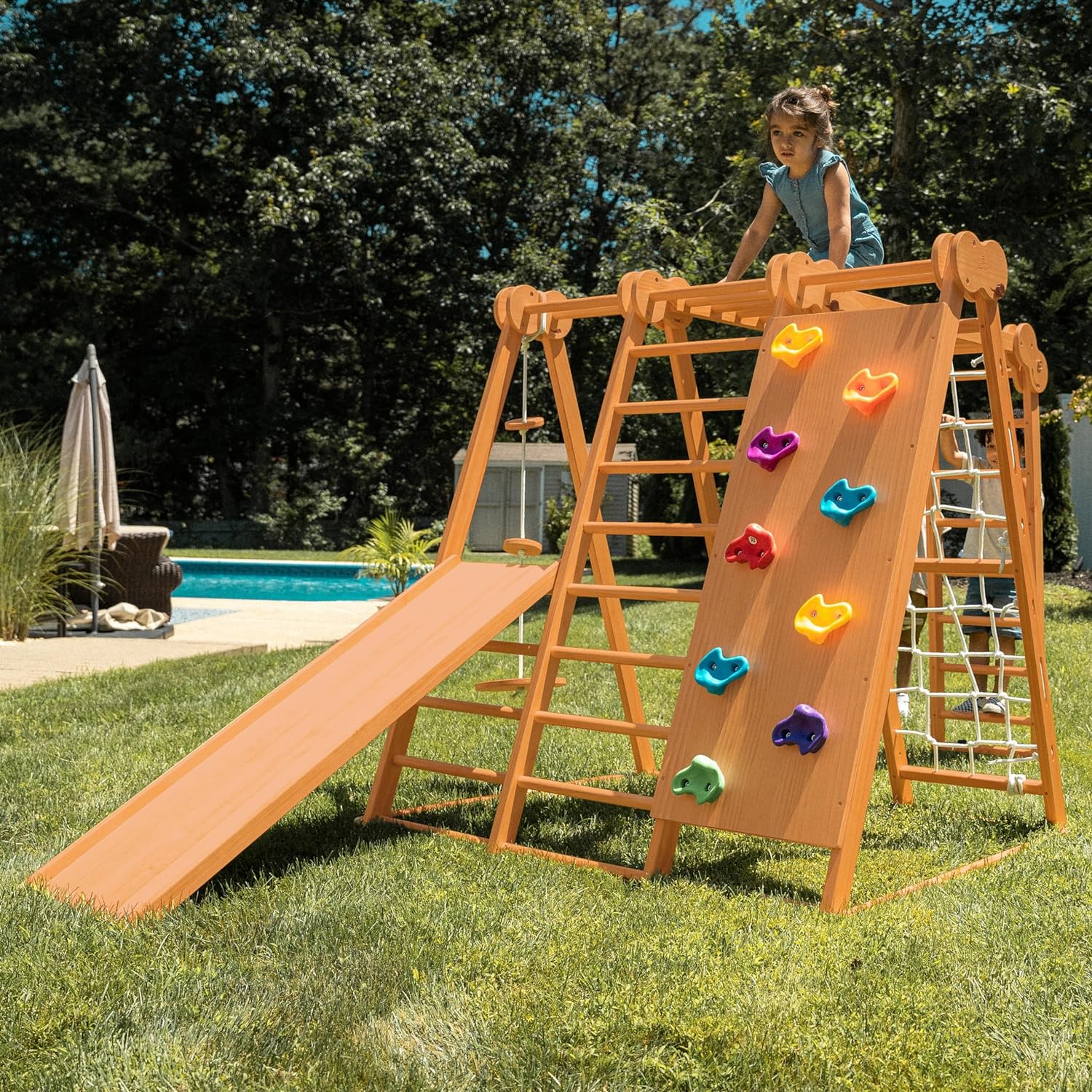 8-in-1 Indoor Playset - Slide, Climbing Wall, Monkey Bars & Swing-Toppalletfly