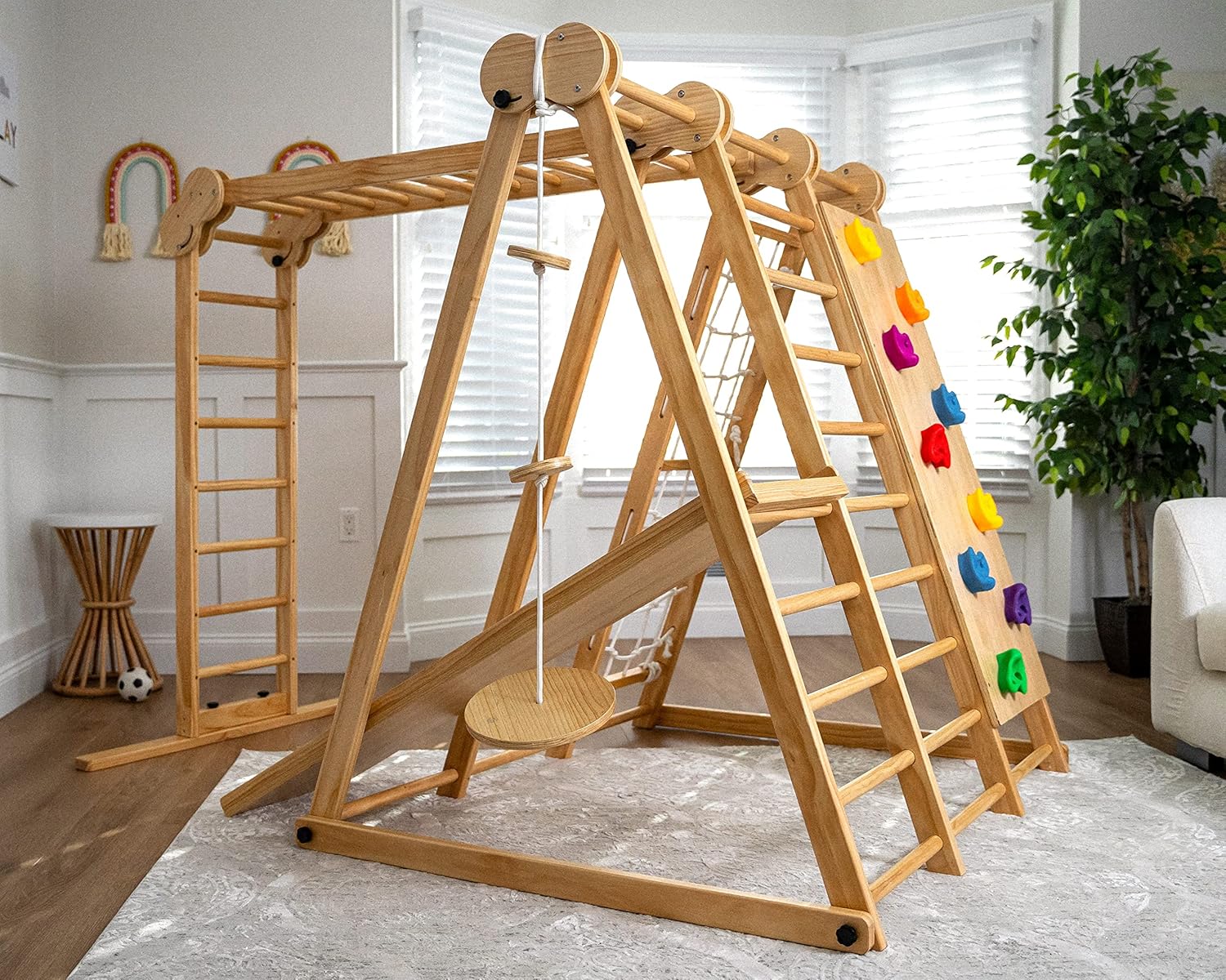 8-in-1 Indoor Playset - Slide, Climbing Wall, Monkey Bars & Swing-Toppalletfly