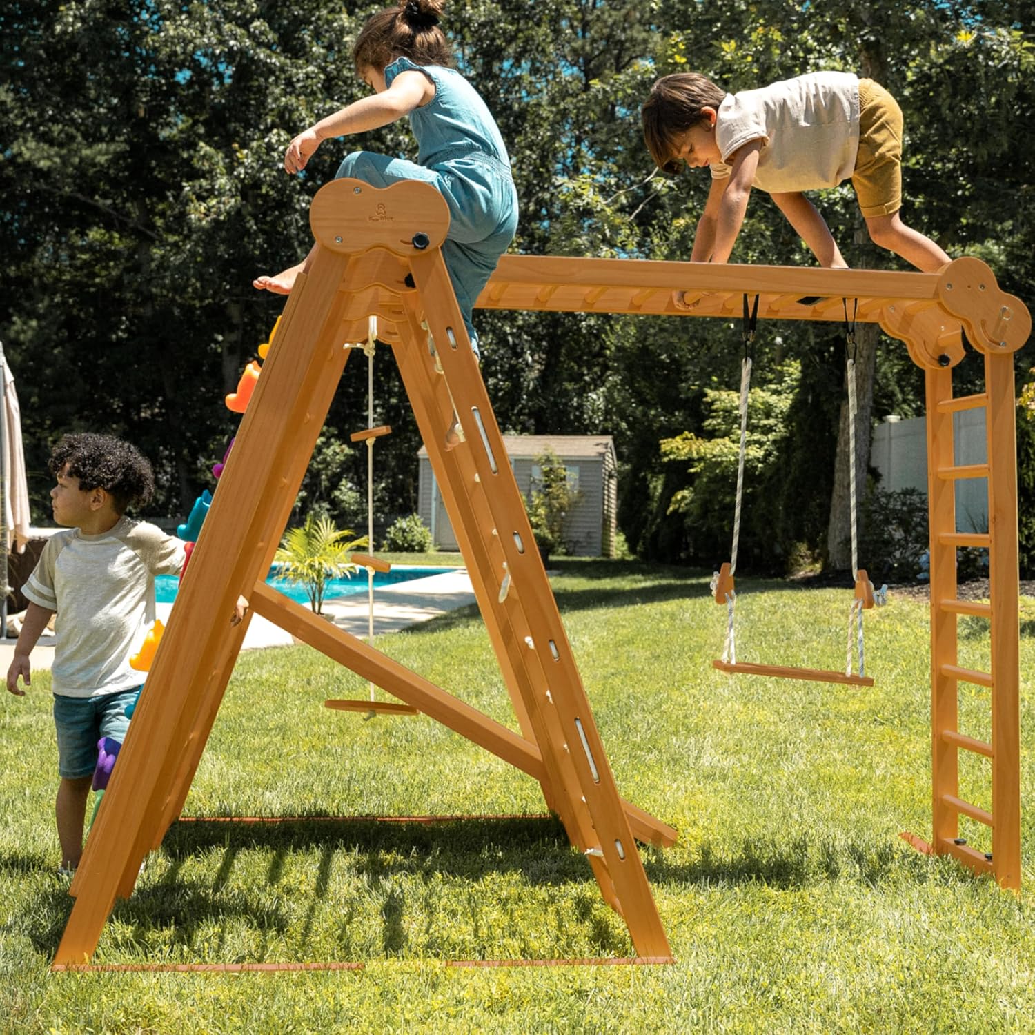 8-in-1 Indoor Playset - Slide, Climbing Wall, Monkey Bars & Swing-Toppalletfly