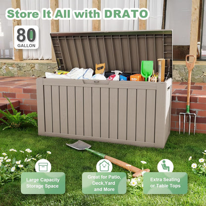 80 Gallon Large Deck Box, Outdoor Storage Box for Patio Furniture, Patio Cushions, Gardening Tools, Pool Supplies 480lbs Weight Capacity Waterproof-Toppalletfly