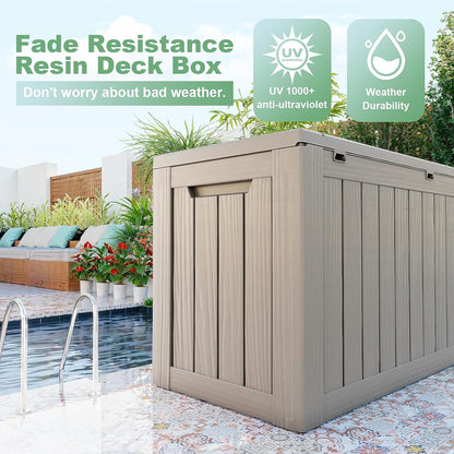 80 Gallon Large Deck Box, Outdoor Storage Box for Patio Furniture, Patio Cushions, Gardening Tools, Pool Supplies 480lbs Weight Capacity Waterproof-Toppalletfly