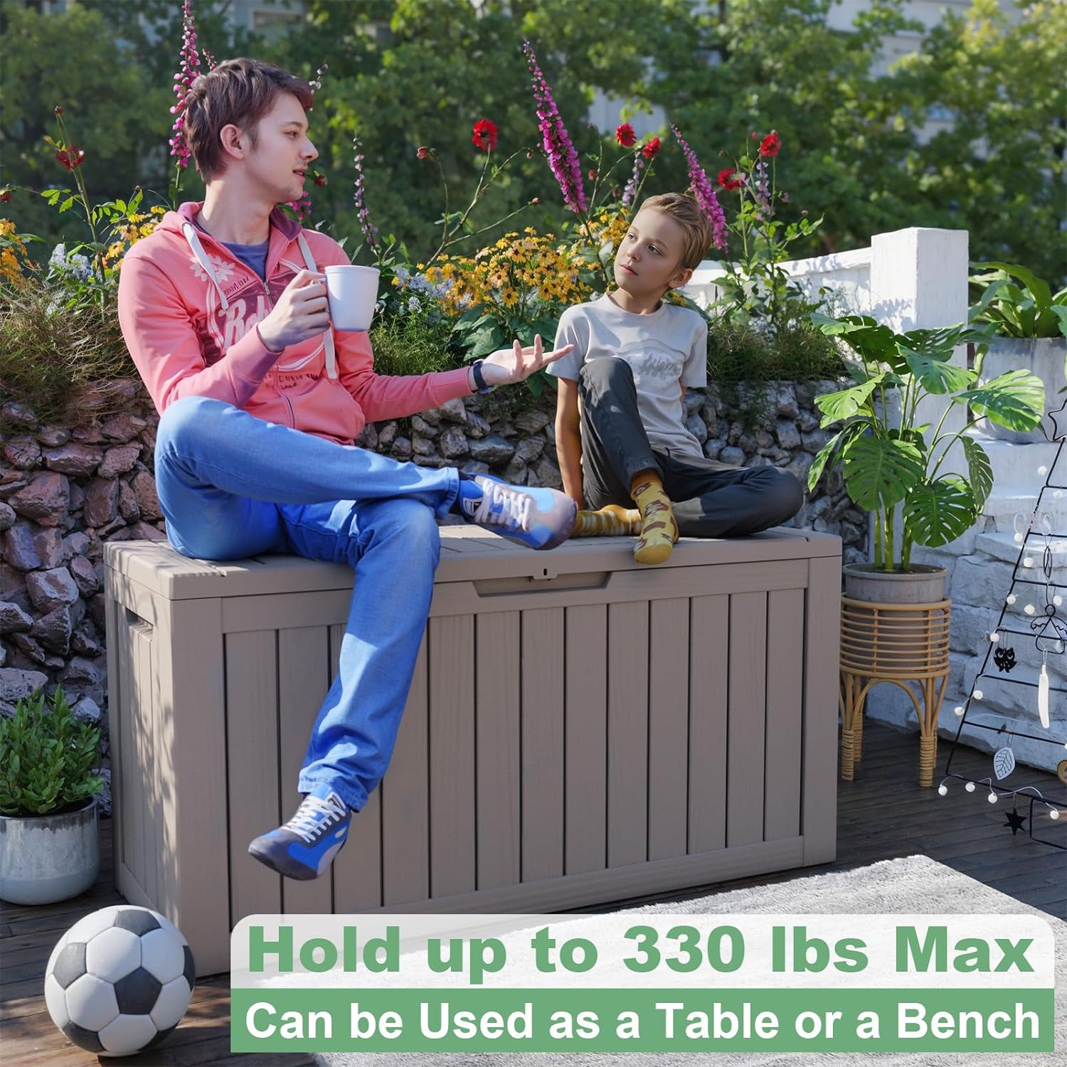 80 Gallon Large Deck Box, Outdoor Storage Box for Patio Furniture, Patio Cushions, Gardening Tools, Pool Supplies 480lbs Weight Capacity Waterproof-Toppalletfly