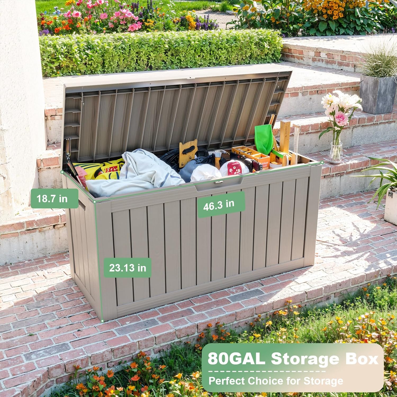 80 Gallon Large Deck Box, Outdoor Storage Box for Patio Furniture, Patio Cushions, Gardening Tools, Pool Supplies 480lbs Weight Capacity Waterproof-Toppalletfly