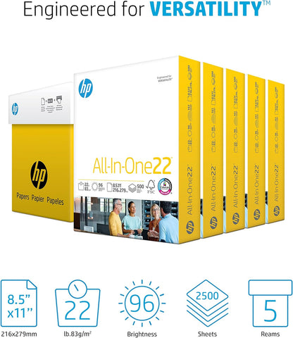 8.5x 11 Paper, All-In-One 22 lb, 5 Ream Case, 2,500 Sheets, 96 Bright, Made in USA, FSC Certified-Toppalletfly