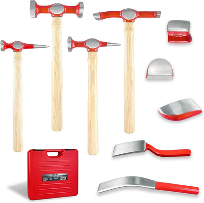 9-Piece Heavy-Duty Auto Body Repair Hammer & Dolly Set with Carrying Case-Toppalletfly