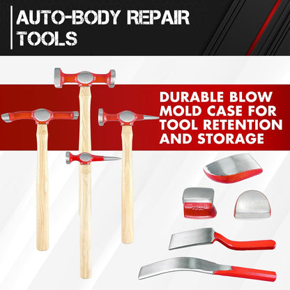 9-Piece Heavy-Duty Auto Body Repair Hammer & Dolly Set with Carrying Case-Toppalletfly