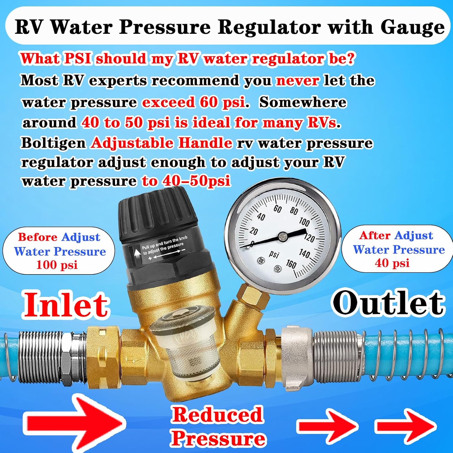 Adjustable RV Water Pressure Regulator for Campers-Toppalletfly