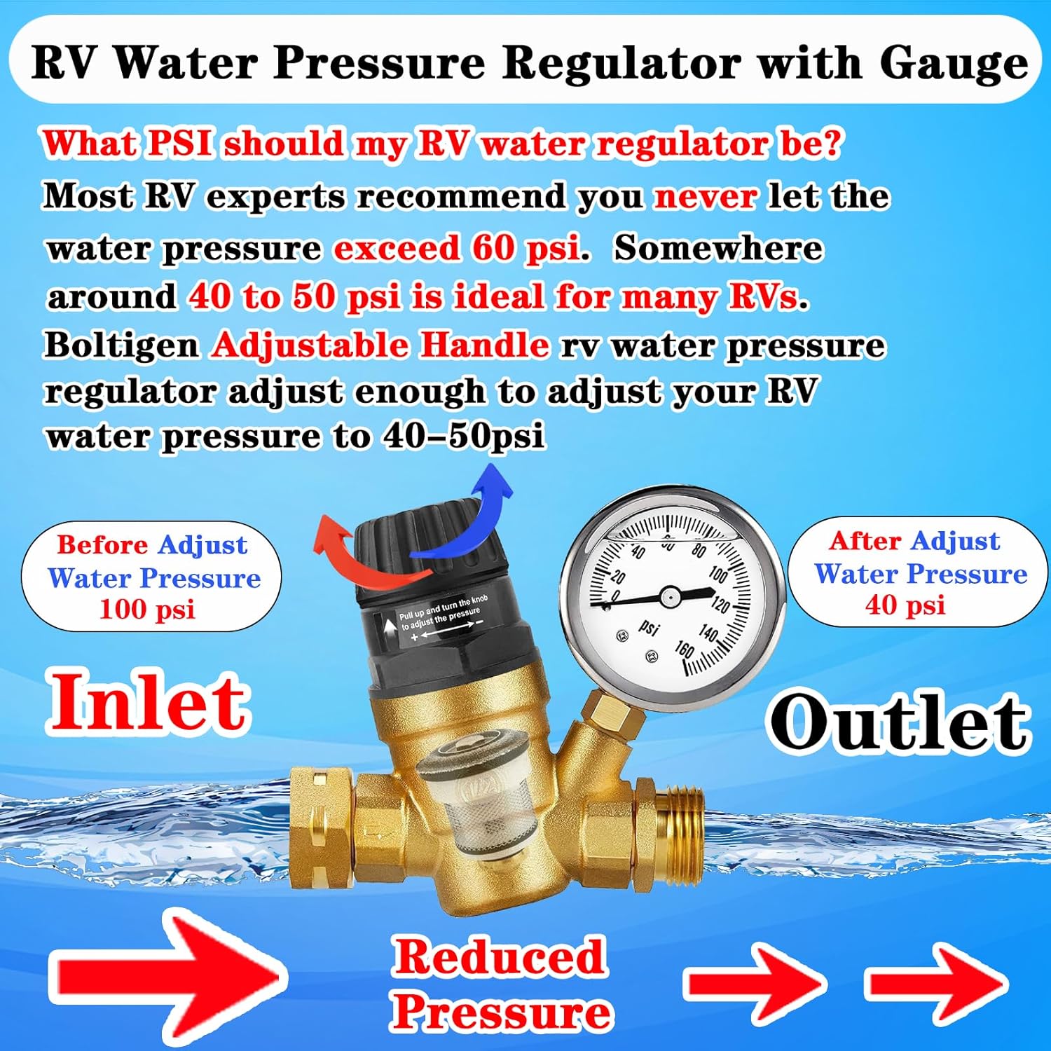 Adjustable RV Water Pressure Regulator for Campers-Toppalletfly