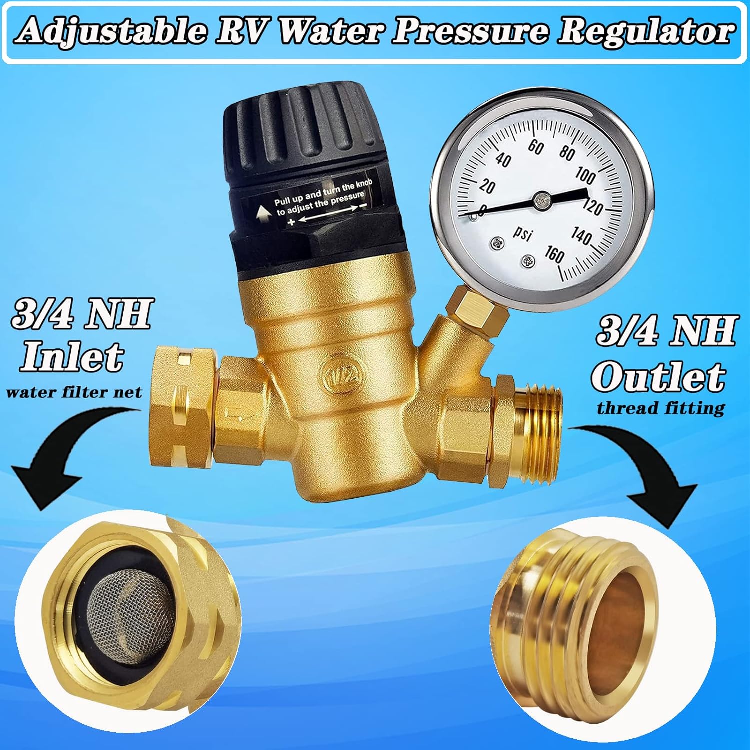 Adjustable RV Water Pressure Regulator for Campers-Toppalletfly