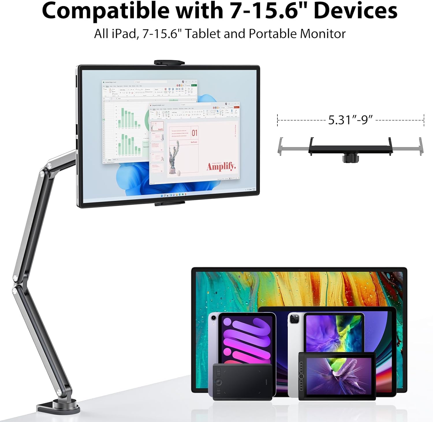 Aluminum Alloy Tablet Stand for Desk, Adjustable Foldable Arm Holder Mount-Toppalletfly
