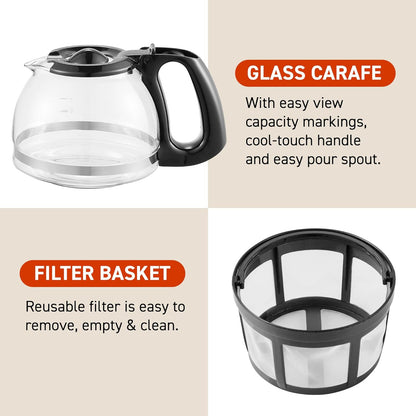 Automatic Brew & Drip Coffee Maker with Pause and Serve, Glass Carafe, Reusable Filter, On/Off Switch, Keep Warm, Water Level Indicator-Toppalletfly