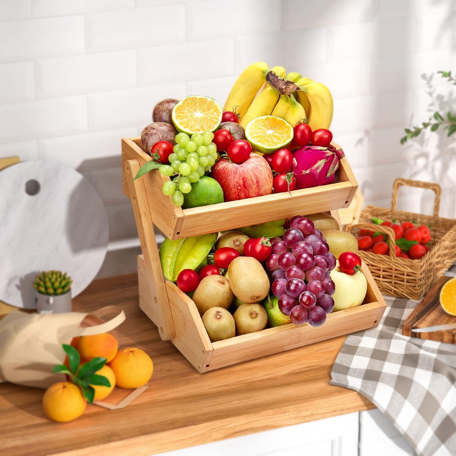 Bamboo Fruit Basket, Fruit Organizer-Toppalletfly