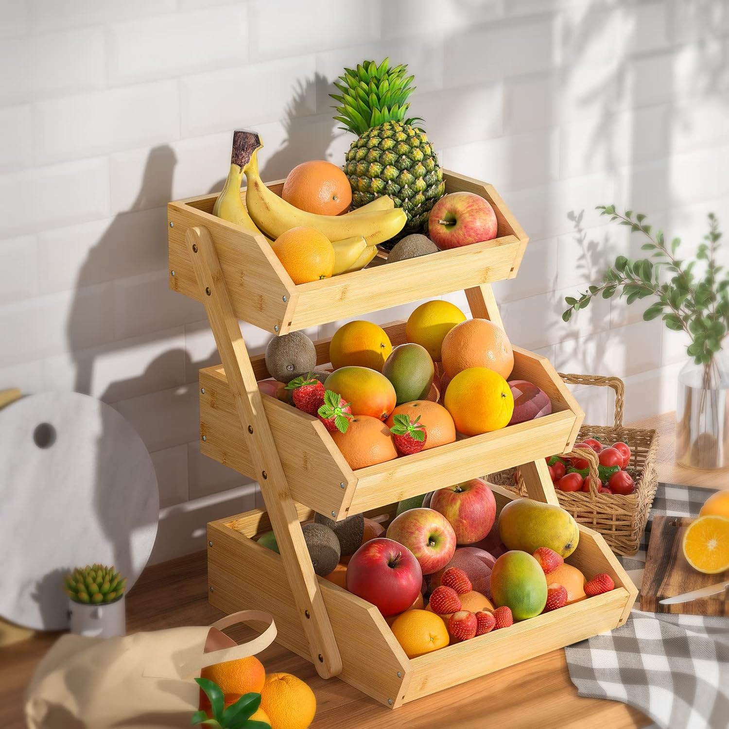 Bamboo Fruit Basket, Fruit Organizer-Toppalletfly