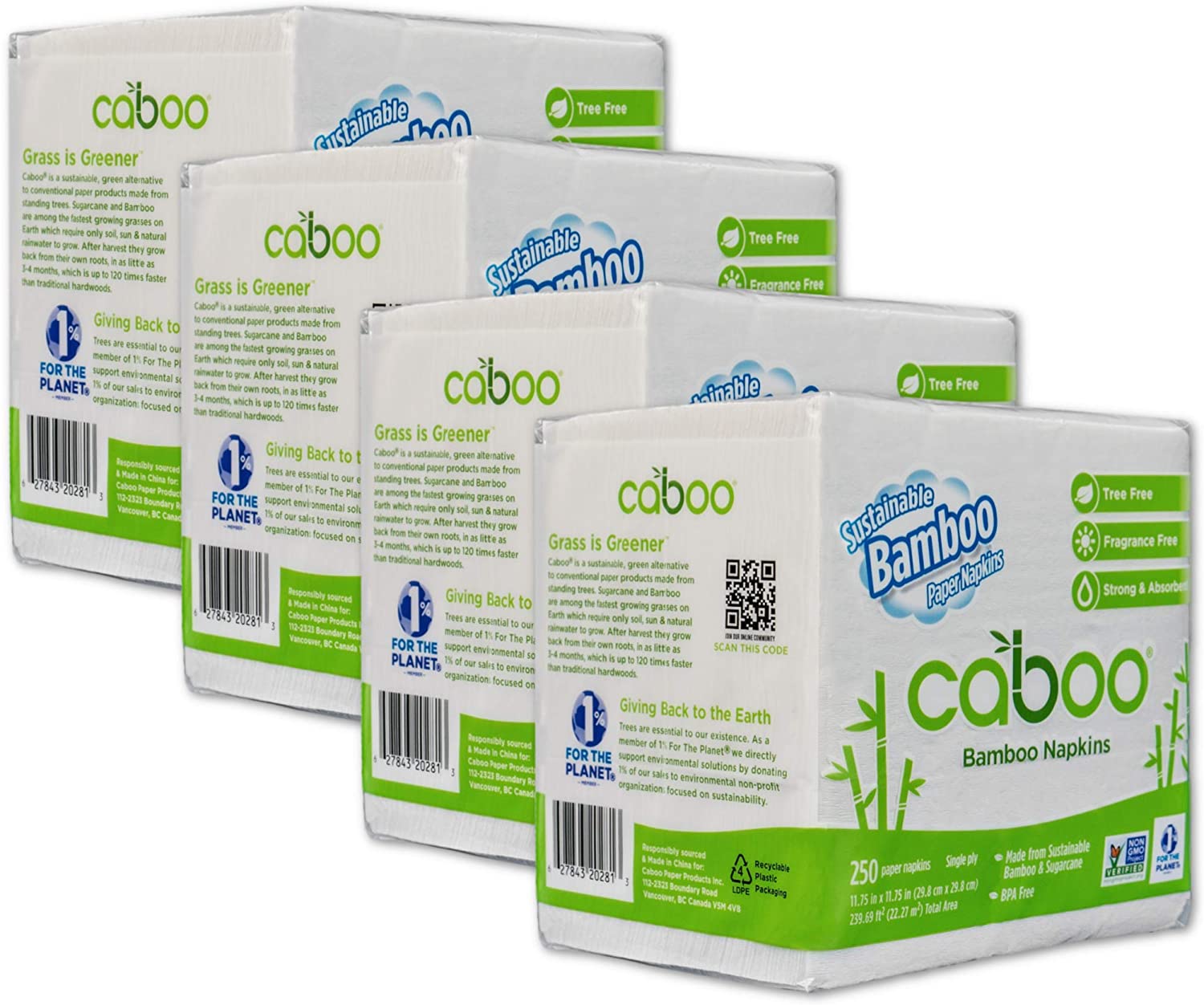 Bamboo Paper Napkins, 4 Packs of 250, 1000 Total Napkins, Eco Friendly, Sustainable, and Disposable Kitchen Napkins - Toppalletfly