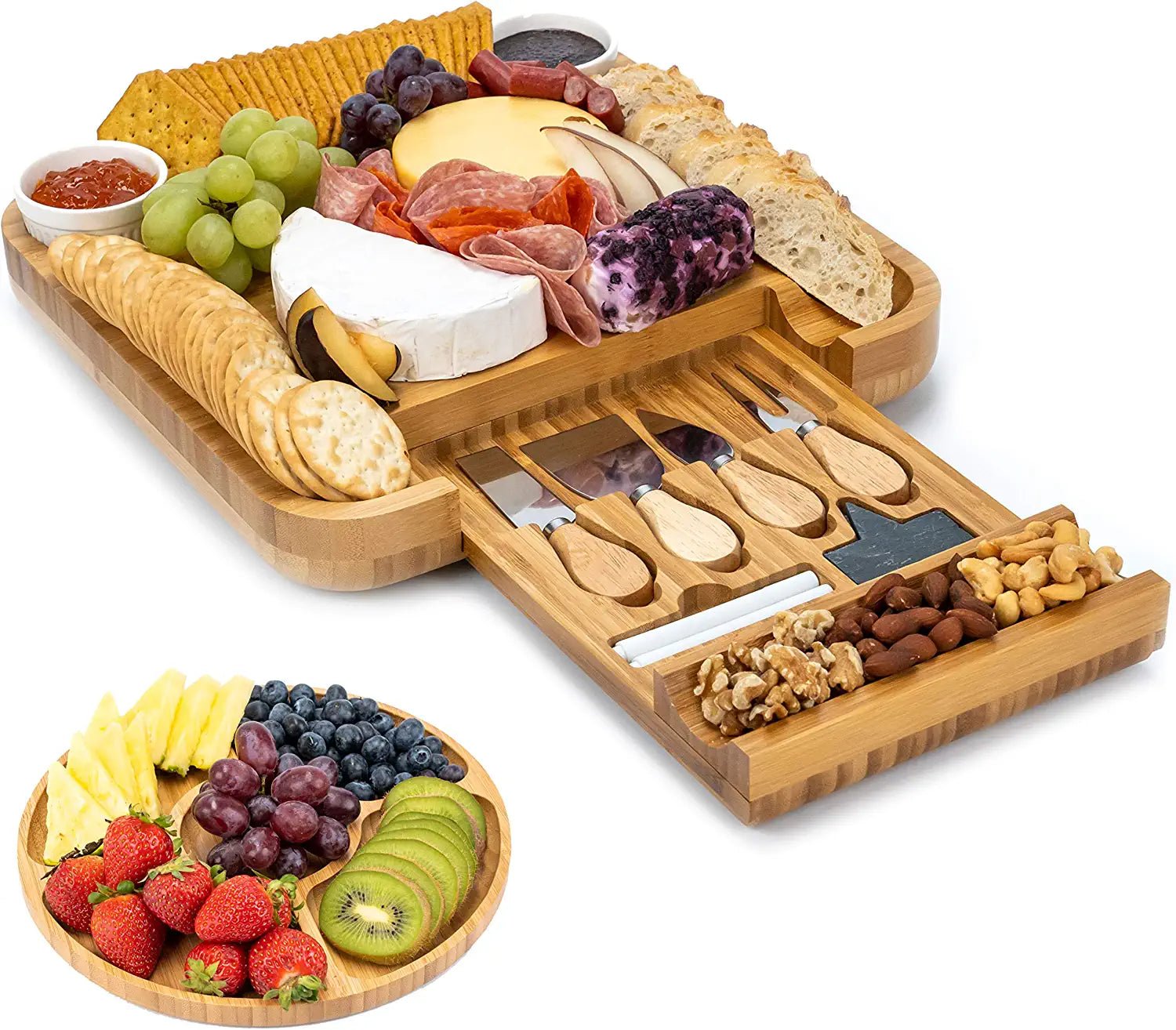 Bamboo Platter and Serving Tray for Wine, Cracker, Brie and Meat - Toppalletfly