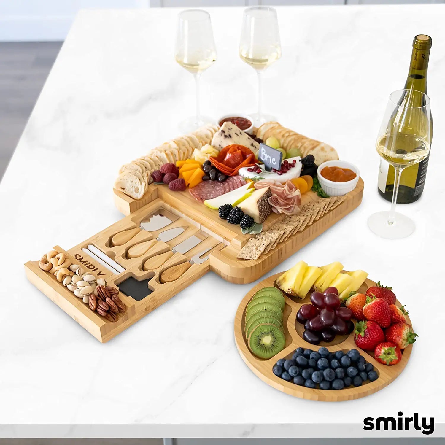 Bamboo Platter and Serving Tray for Wine, Cracker, Brie and Meat-Toppalletfly