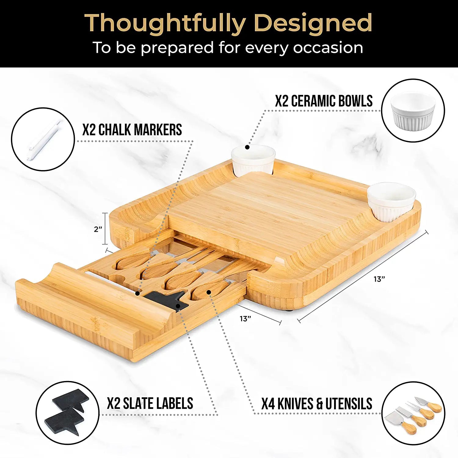 Bamboo Platter and Serving Tray for Wine, Cracker, Brie and Meat - Toppalletfly