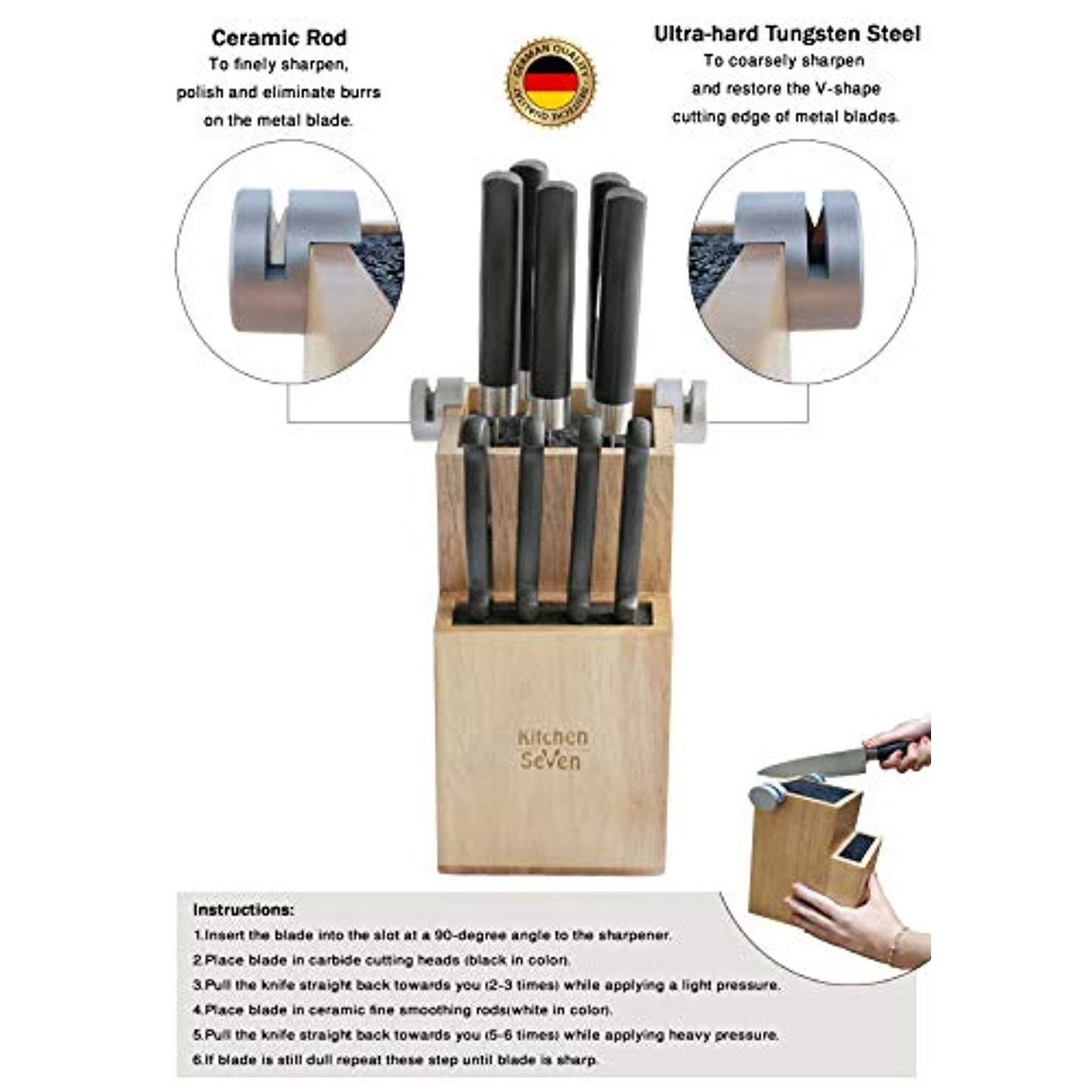 Bamboo Universal Knife Block with 2 Built-In Sharpeners – Holds Up to 16 Knives-Toppalletfly