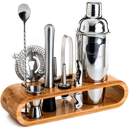 Bartender Kit: 10-Piece Bar Set Cocktail Shaker Set with Stylish Wooden Stand-Toppalletfly
