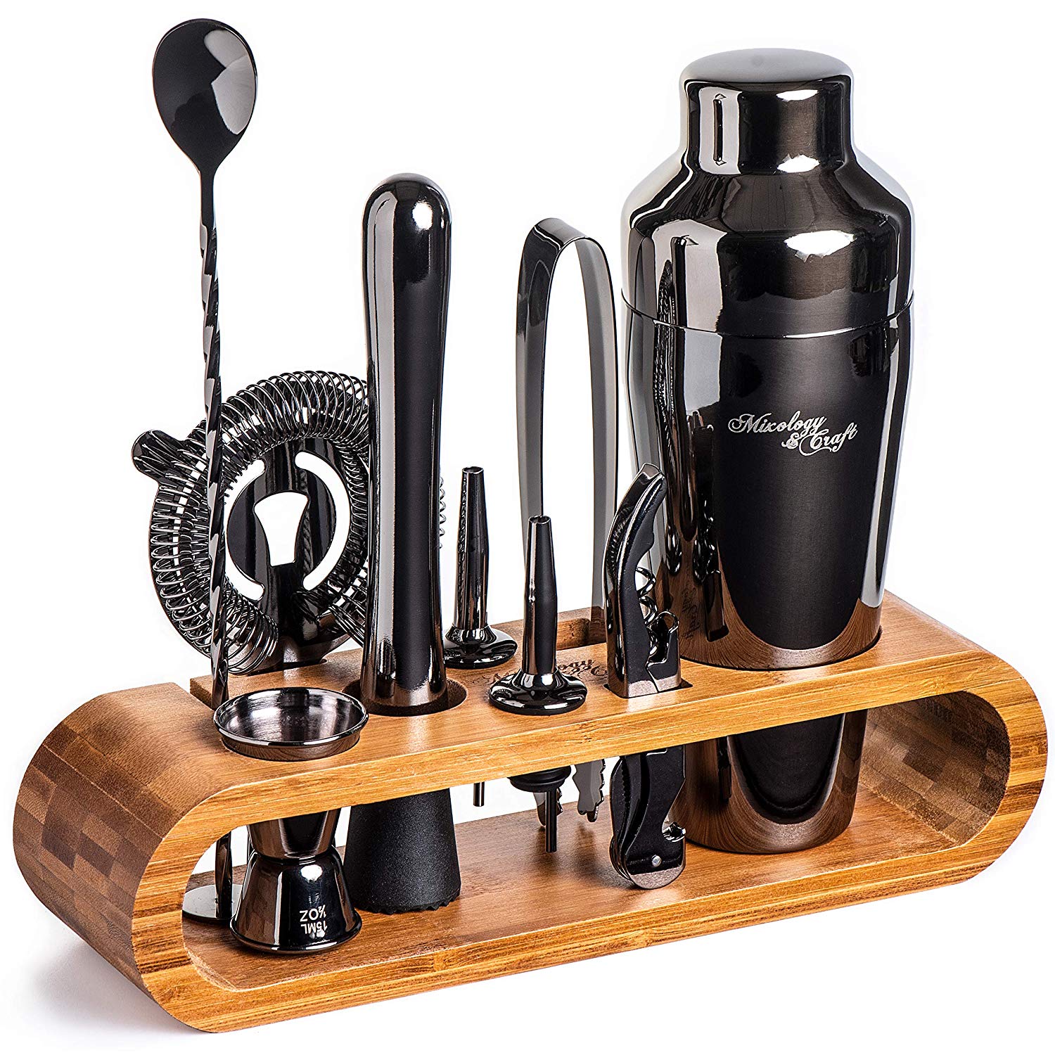 Bartender Kit: 10-Piece Bar Set Cocktail Shaker Set with Stylish Wooden Stand-Toppalletfly