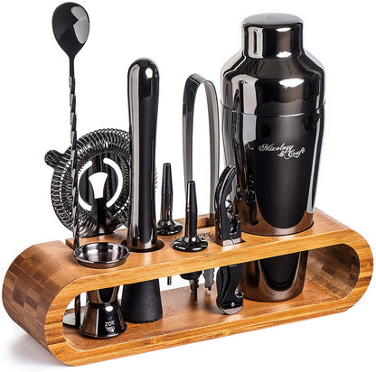 Bartender Kit: 10-Piece Bar Set Cocktail Shaker Set with Stylish Wooden Stand-Toppalletfly