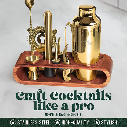 Bartender Kit: 10-Piece Bar Set Cocktail Shaker Set with Stylish Wooden Stand-Toppalletfly