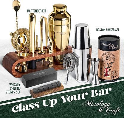 Bartender Kit: 10-Piece Bar Set Cocktail Shaker Set with Stylish Wooden Stand-Toppalletfly