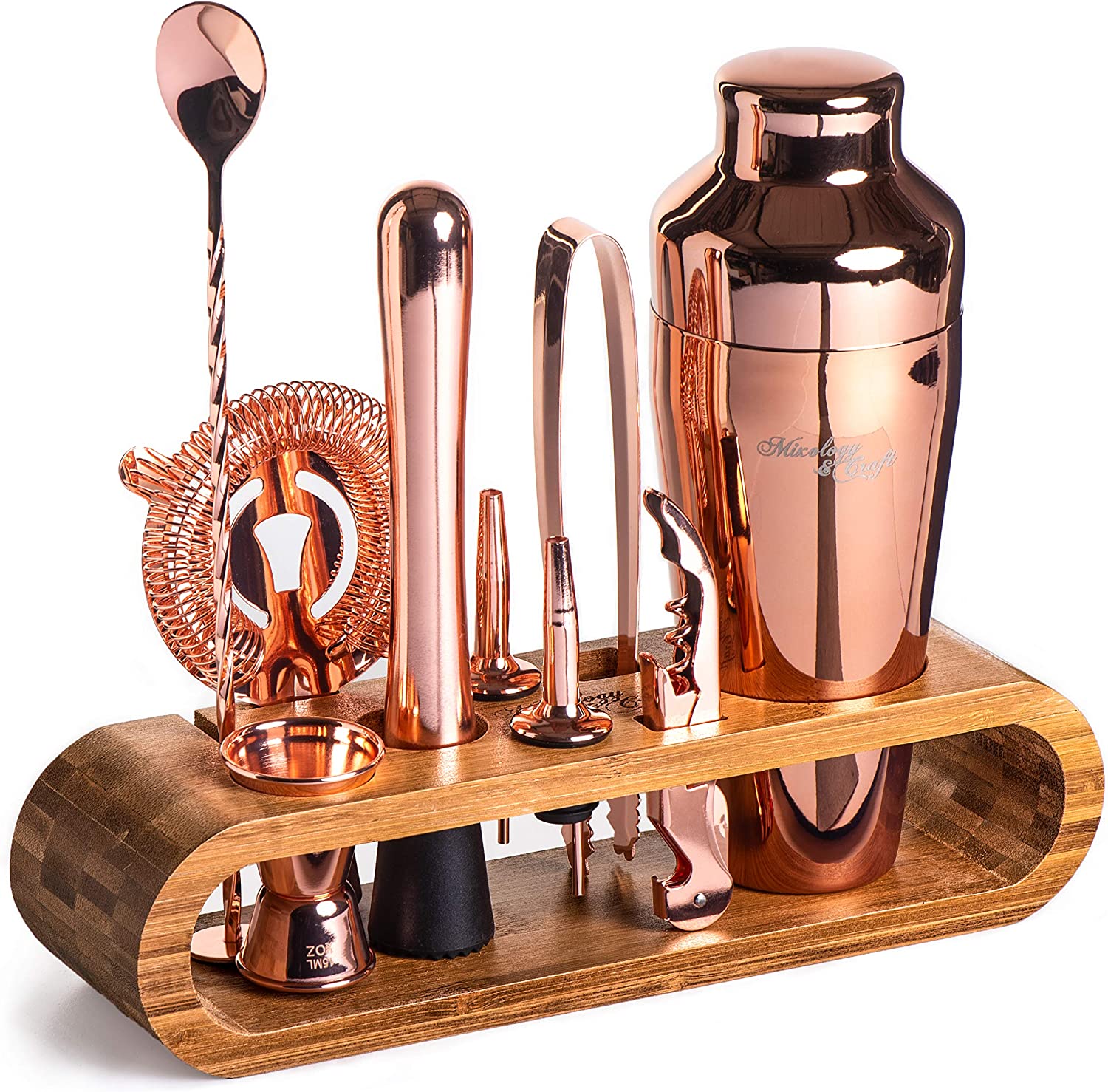 Bartender Kit: 10-Piece Bar Set Cocktail Shaker Set with Stylish Wooden Stand-Toppalletfly