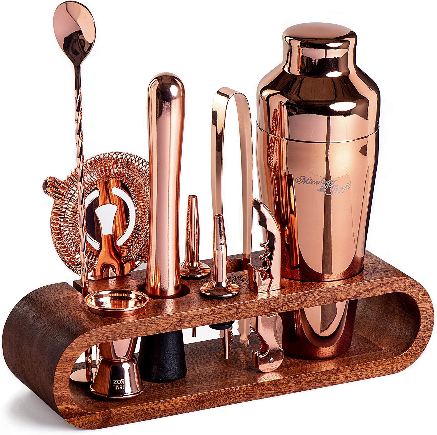 Bartender Kit: 10-Piece Bar Set Cocktail Shaker Set with Stylish Wooden Stand-Toppalletfly