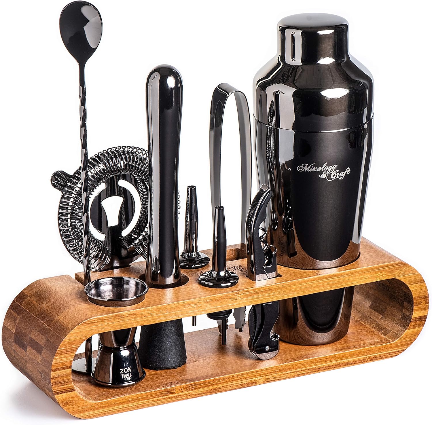 Bartender Kit: 10-Piece Bar Set Cocktail Shaker Set with Stylish Wooden Stand-Toppalletfly