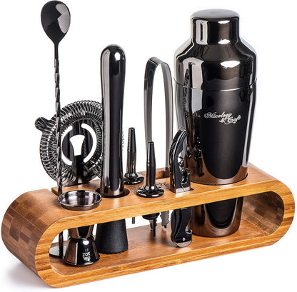 Bartender Kit: 10-Piece Bar Set Cocktail Shaker Set with Stylish Wooden Stand-Toppalletfly