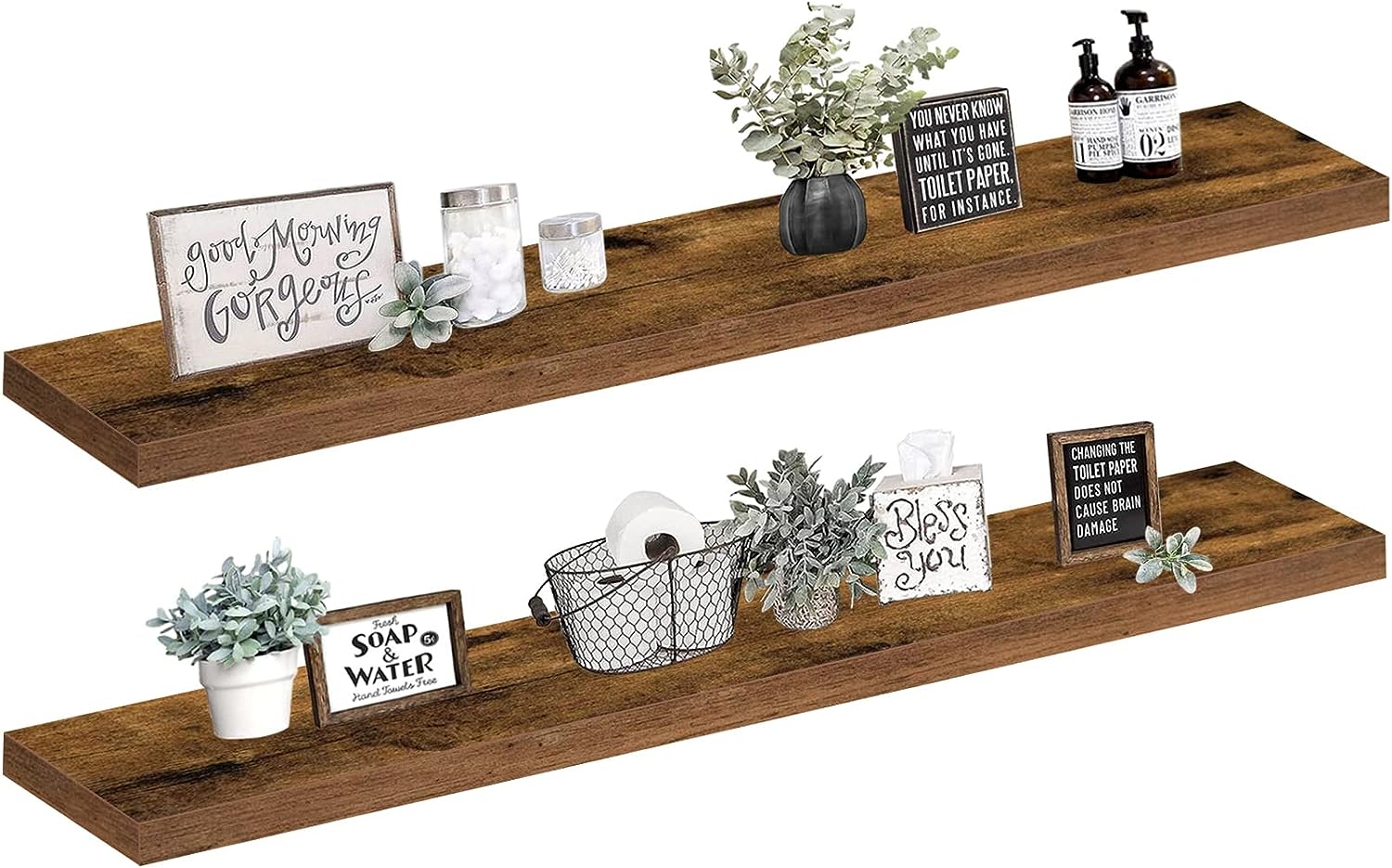 Bathroom Floating Shelves, Wall Shelf Over Toilet Bedroom Kitchen Living Room Farmhouse Decor Set of 2-Toppalletfly