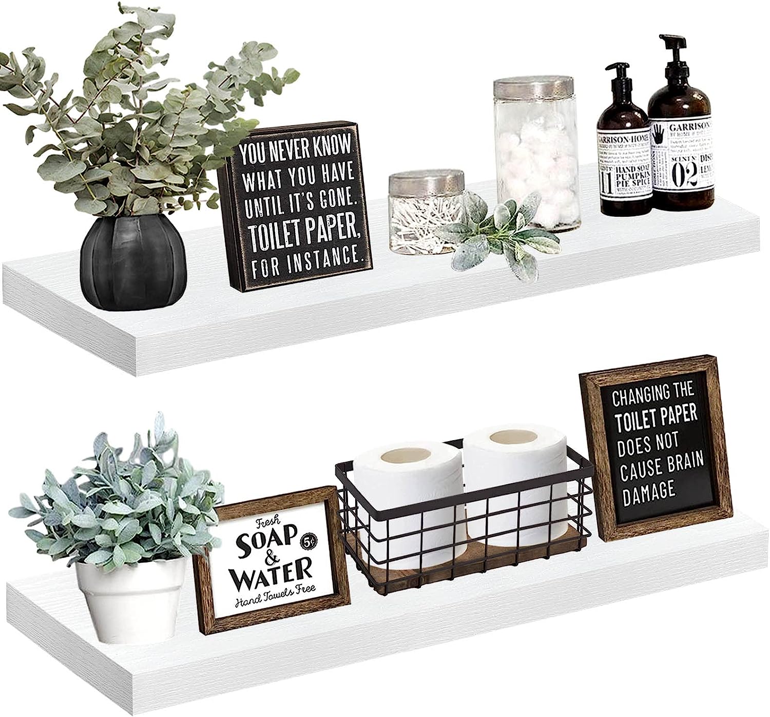 Bathroom Floating Shelves, Wall Shelf Over Toilet Bedroom Kitchen Living Room Farmhouse Decor Set of 2-Toppalletfly