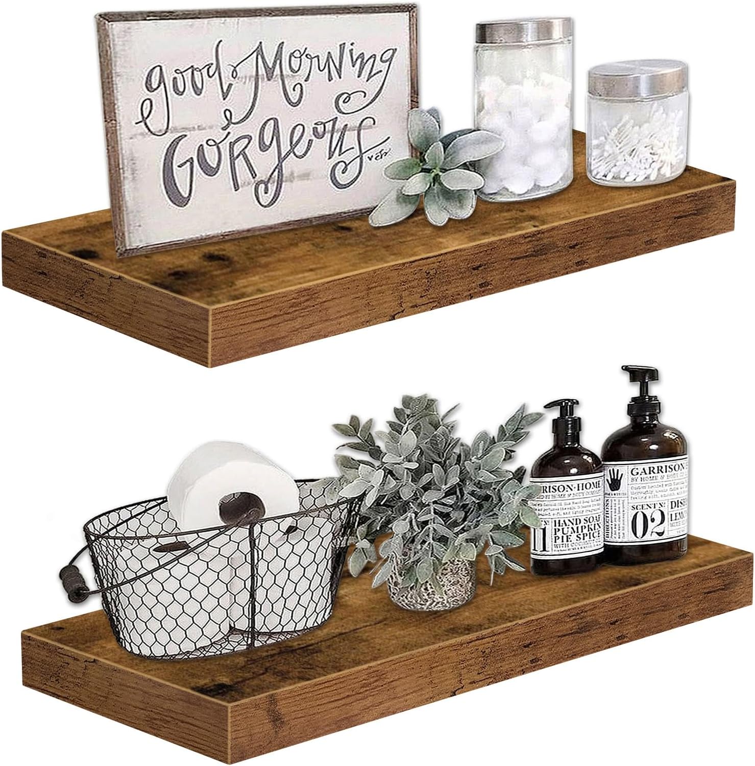 Bathroom Floating Shelves, Wall Shelf Over Toilet Bedroom Kitchen Living Room Farmhouse Decor Set of 2-Toppalletfly