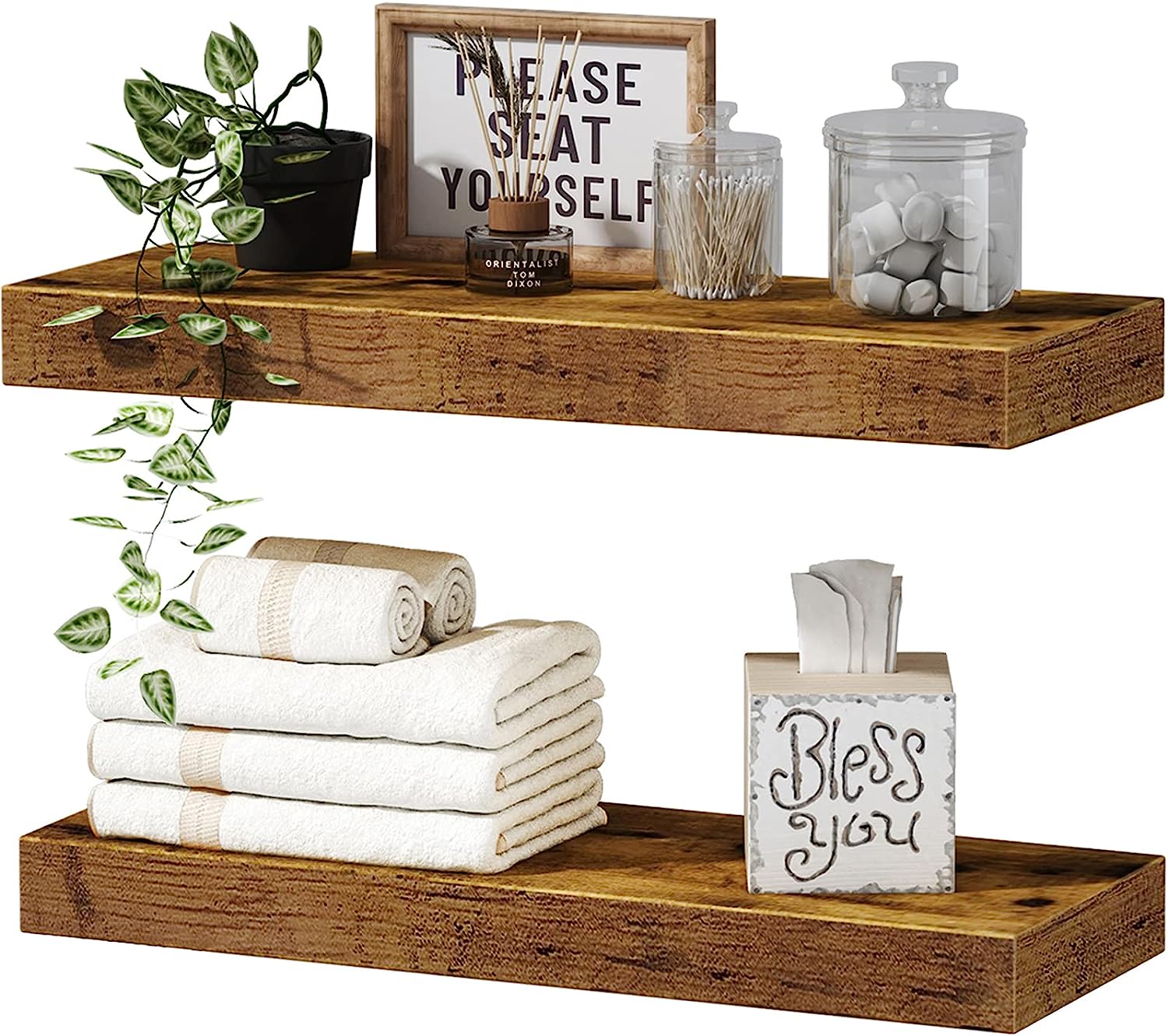 Bathroom Floating Shelves, Wall Shelf Over Toilet Bedroom Kitchen Living Room Farmhouse Decor Set of 2-Toppalletfly