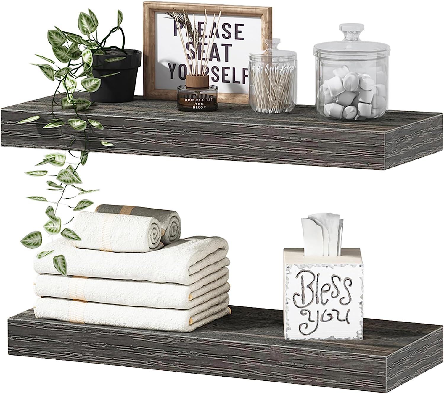 Bathroom Floating Shelves, Wall Shelf Over Toilet Bedroom Kitchen Living Room Farmhouse Decor Set of 2-Toppalletfly
