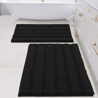 Bathroom Rugs, Super Absorbent Chenille Striped Non Skid Machine Wash Dry Rugs, Set of 2, 47 x 17 Plus 17 x 24 Inches-Toppalletfly